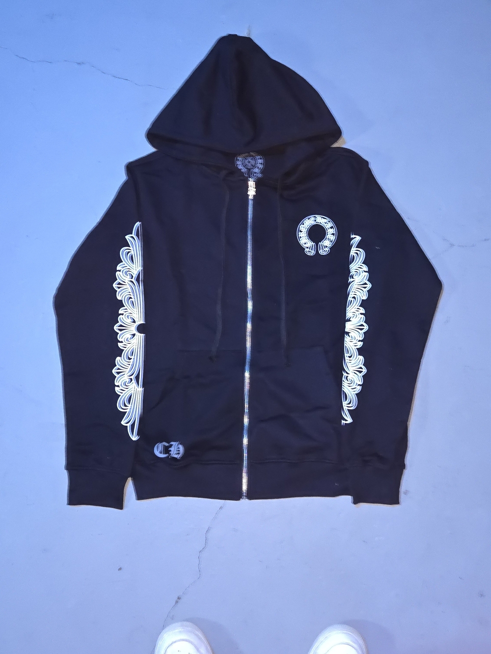 Black Graphic Zip-Up Hoodie Jacket - Chrome Hearts